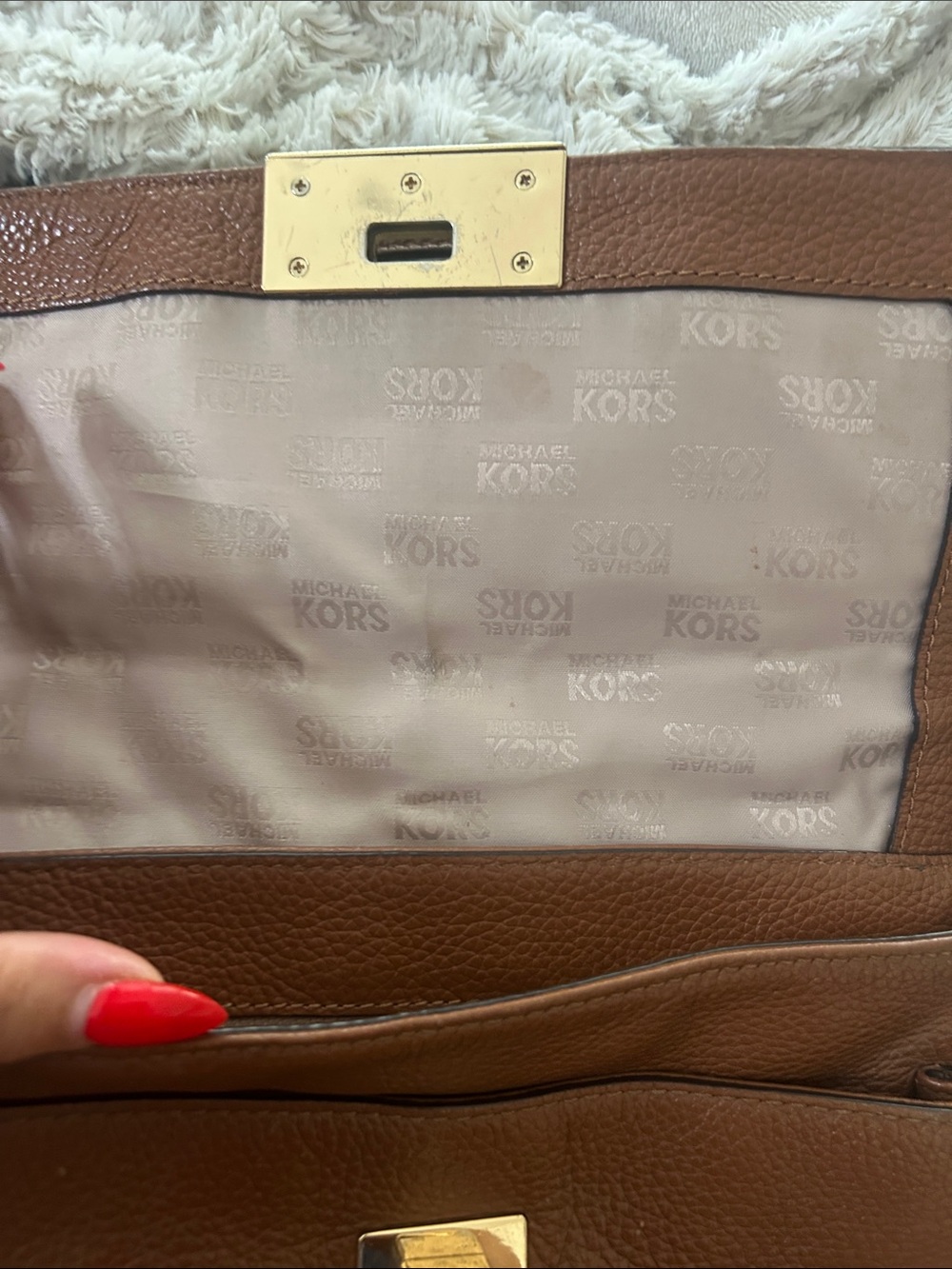 Michael Kors Sloan X-Large Leather Satchel Handbag Brown Luggage Top Handle Tote - Picture 9 of 14